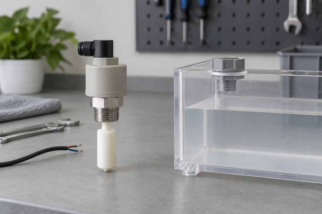 Illustrative level sensor beside a separate tank model.